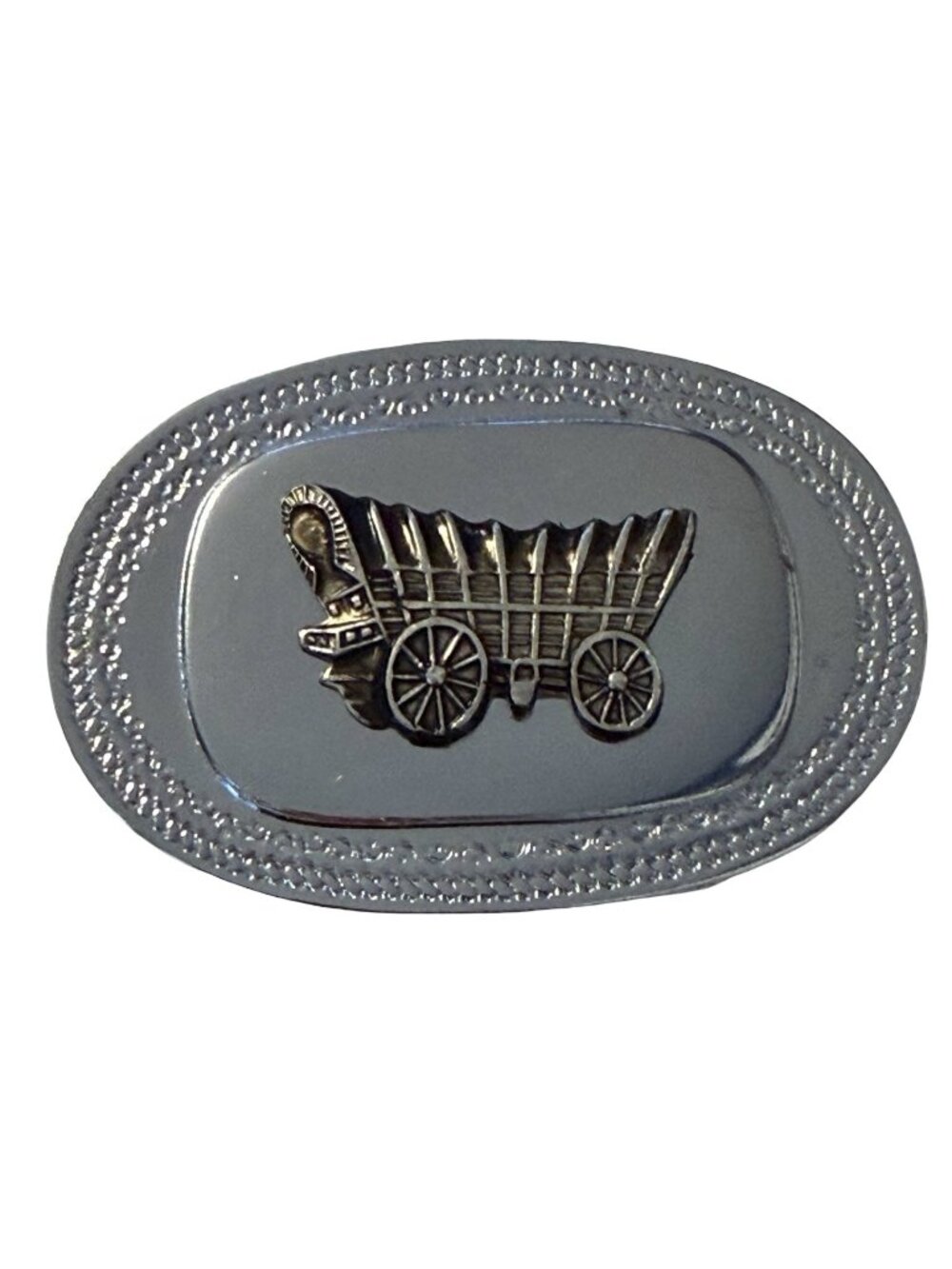 Vintage Covered Wagon Belt Buckle Silver Tone Western Pioneer Hong Kong